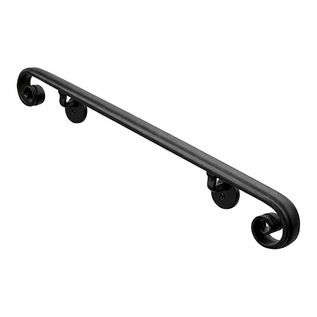 Wrought Iron Handrail – Wall Mounted – 2x1 – Square Volute Scroll – Molded